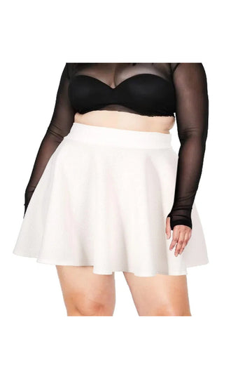 Woochic Jupe Plissée Rétro Évasée Haute Taille Élastique pour Femme blanc L